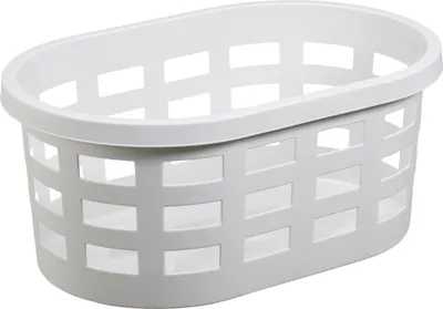 A white laundry basket on a white background.