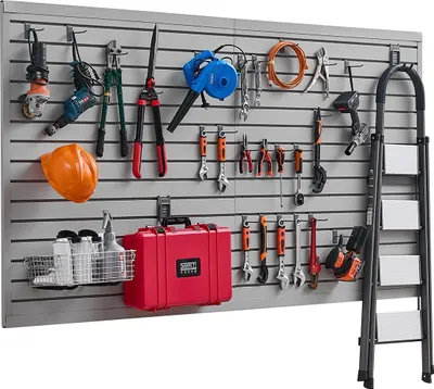 Produktbild von Werkzeugwand 1225x2450x20mm PVC Garage Lamellenwand mit Zubehör 136kg Grau