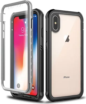 Produktbild von LaimTop iPhone XS Hülle, iPhone X Hülle, Hybrid Robust TPU Bumper Stoßfest Transparent Handyhülle 360 Grad Komplett Vollbildabdeckung Schutzhülle für iPhone XS / iPhone X