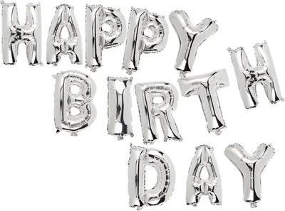 Produktbild von Folienballon-Set, silberfarben, Happy Birthday, ca. 40 cm nachfüllbar 13 Stück im Polybeutel mit Headerkarte