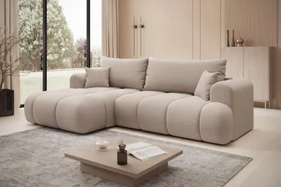Produktbild von Ecksofa TREVIO Links in Beige 260 × 93 x 165 cm – Modernes Designsofa mit Ottomane