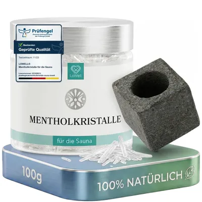 Produktbild von LoWell Sauna-Set: Mentholkristalle 100 g in der Dose + Aufgussstein