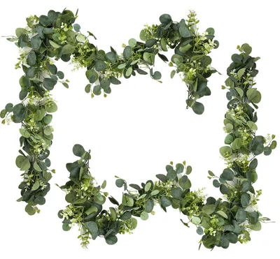 Produktbild von 2 künstliche Eukalyptuskränze, 180 cm lange Eukalyptuspflanzenkränze, grüner Pflanzenkranz für Hochzeitsdekoration, Blumenkranz, Hochzeitsdekoration