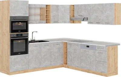 Produktbild von Eckküche Vicco R-Line Beton/Goldkraft Eiche 247 x 60 cm , AP Marmor, Model 53703