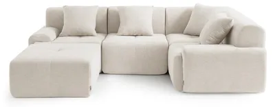 Image de Canapé d'angle modulaire MILYSOFA SOFAMOUS, 4 places, avec méridienne, revêtement en tissu chenille couleur ivoire