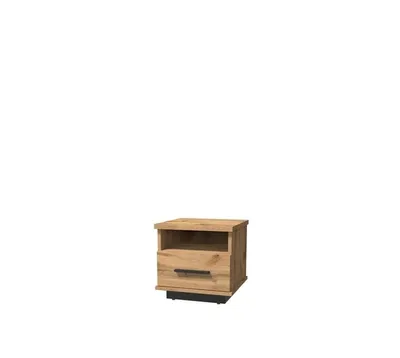 Produktbild von Nachttisch LARSSON mit 1 Schublade, Nachtkommode, Beistelltisch Schlafzimmer, Nachtschrank, Industrial, Eiche Wotan/Schwarz