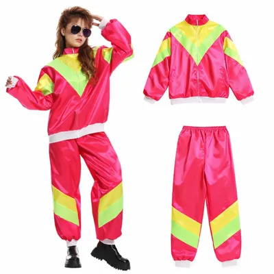Obrázek produktu pro 80. a 90. léta Tréninkový oblek Overal - neonový joggingový oblek pro muže a ženy - retro Bad Taste pro maškarní plesy a karneval (růžový, L/XL)