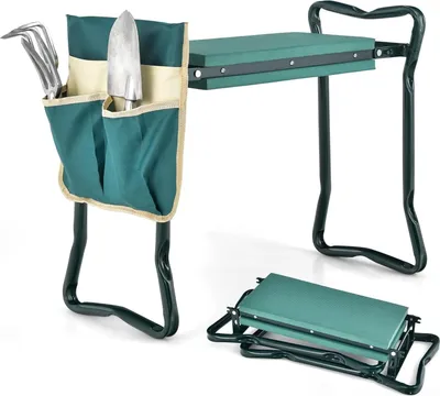 Immagine prodotto di Panchina per le ginocchia KOMFOTTEU, sgabello da giardino pieghevole con imbottitura in schiuma e 2 tasche porta attrezzi, panca da giardino per proteggere le ginocchia, 58 cm x 28 cm x 13/49 cm, per lavori di giardinaggio (con 2 ampie tasche porta attrezzi)