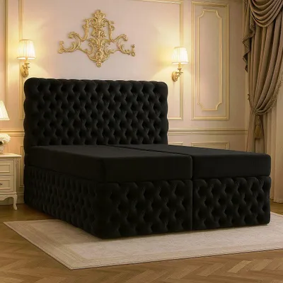 Produktbild von Chesterfield B&B Home Boxspringbett Chesterfield, 200x200 cm, Schwarz, ruhige Formensprache und wohnliche Ausstrahlung für moderne und klassische Schlafzimmer