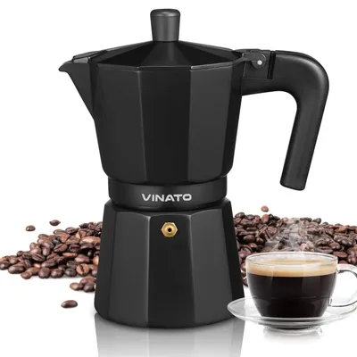 Produktbild von VINATO Espressokocher, Aluminium, 6 Tassen, für Herdplatte, Schwarz, nicht induktionsgeeignet