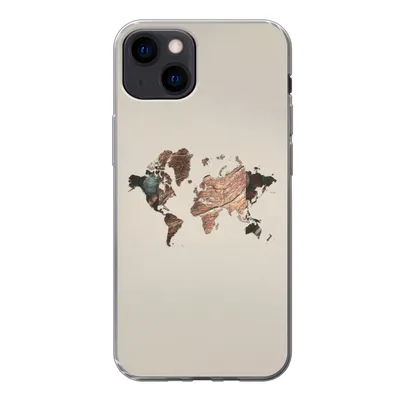 Produktbild von MuchoWow® Handyhülle Schutzhülle Hülle für iPhone 13 Weltkarte - Holz - Braun Silikon Softcase Handy Hülle - Karteninhaber