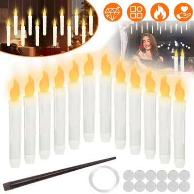 Produktbild von 12er Set Schwebende Kerzen mit Zauberstab, LED Fliegende Kerzen mit Fernbedienung, für Halloween Party Deko Weihnachten