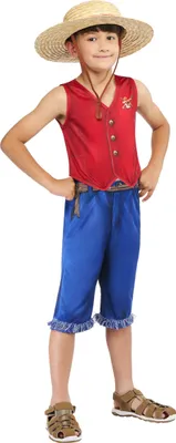Immagine prodotto di Costume da bambino One Piece Ruffy con cappello di paglia - 146/158 (11 -13 anni)