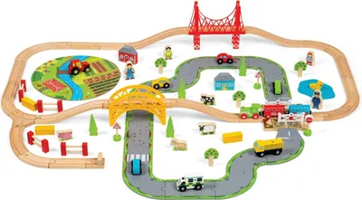 Image de Bigjigs Rail Chemin de fer en bois avec route de campagne 80 pièces