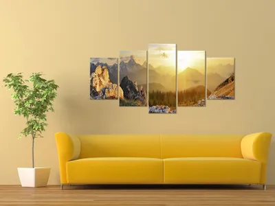 Produktbild von Akustikbild Landschaft Gebirge 200x100 cm Bilder Akustikschaum Hochleistungsschallabsorber Schallschutz Leinwand 5 tlg Wandbild Raumakustik Schalldämmung Natur c-B-0056-b-m