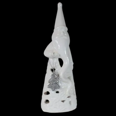 Immagine prodotto di Babbo Natale in Vetroceramica con albero di Natale per tealight, 23,5 cm, bianco