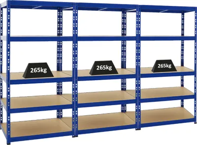 Produktbild von Mega Deal | 3x Schwerlastregal Tiger | HxBxT 180x90x60 cm |  Fachlast 265kg | Blau
