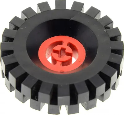 Produktbild von 1x Lego Technic Rad 17x43 schwarz Reifen Felge rot komplett 3634 3482c03