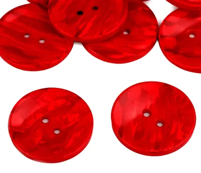 5 Kunststoffknöpfe in Perlmuttoptik 38 mm rund 2 Loch-Knöpfe rot