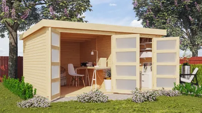 Produktbild von Karibu Gartenhaus Gerätehaus 2-Raum-Haus Mühlentrup 3 naturbelassen 404x332,5x212 cm