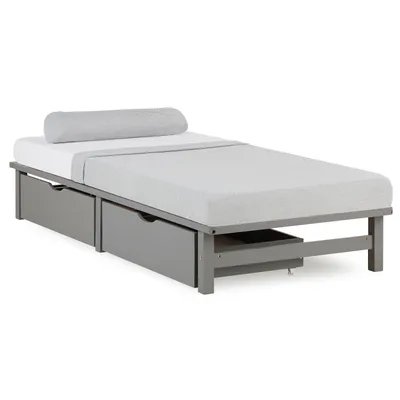 Produktbild von Homestyle4u Holzbett Palettenbett 90x200 mit Lattenrost 2 Bettkästen Grau Futonbett Palettenmöbel Bett Massivholzbett