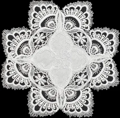 Produktbild von Textilhof Witte, Tischwäsche, Mitteldecke, Spitze, Weiß, 30cm Rund, pflegeleicht, waschbar bei 40 Grad, elegante Spitzenbordüre, Jacquard Optik