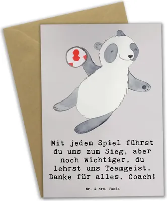Produktbild von Mr. & Mrs. Panda Glückwunschkarte Handball Trainerin Dankeschön - Grau Pastell - Geschenk, valentinstagskarte, Kompliment, Leidenschaft, dankeskarten, osterkarte
