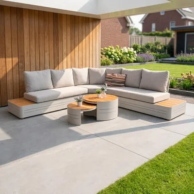 Produktbild von Gartenlounge Zanzibar Premium Weiß Gartenset Aluminium/Holz – R24S03C