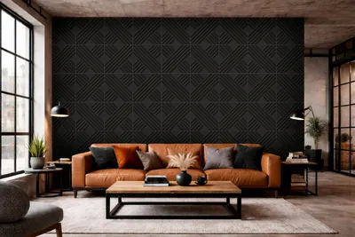Produktbild von 3D Wandpaneel Schwarz Modern Geometrisch Wanddekoration Premium Lamellen Alternative 50x50 cm