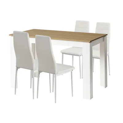 Image de Ensemble de salle à manger H.J WeDoo en noyer (120 x 70 x 75 cm) avec 4 chaises blanches : table et chaises, ensemble de salon pour la cuisine ou le salon