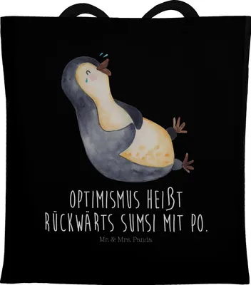 Produktbild von Mr. & Mrs. Panda Shopping Tasche Pinguin Lachen - Schwarz - Geschenk, Pinguine, Optimismus, Tote Bag, Funny, Laptoptasche, Lol, Einkaufstasche, Tragetasche, Schultasche