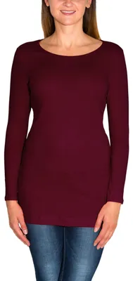 Produktbild von Alkato Damen Langarm Longshirt Langarmshirt Tunika Basic Shirt, Farbe: Weinrot, Größe: XL