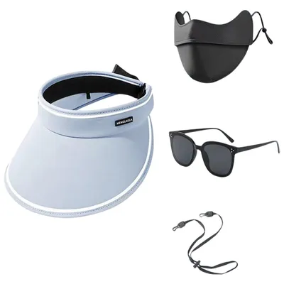 Produktbild von Sonnenschutz 4er Set, Visor Cap für Damen, Sonnenschutzmaske, Sonnenbrille, Blau