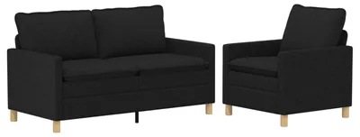 Image de Ensemble de canapés vidaXL, 2 pièces, couleur noire, revêtement en tissu