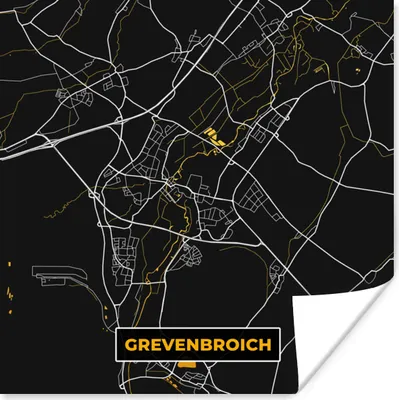 Produktbild von MuchoWow® Poster Schwarz und Gold - Stadtplan - Grevenbroich - Deutschland - Karte 100x100 cm - Babyzimmer
