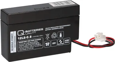 Obrázek produktu pro Q-Batteries 12LS-0.8 12V 0,8Ah olověná baterie / AGM s konektorem JST