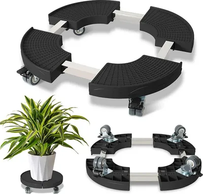 Produktbild von Izrielar Pflanzenroller Rund, Rolluntersetzer Einstellbar Ø38-54cm, Tragkraft 200kg, Schwarz Blumenroller mit 360° Drehbare Rädern