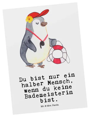 Produktbild von Mr. & Mrs. Panda Postkarte Bademeisterin Herz - Weiß - Geschenk, Ansichtskarte, Lustig, Freibad, Grußkarte, Postkarten, Schwimmbad, Fotokarte, Ansichtskarten, Spruch