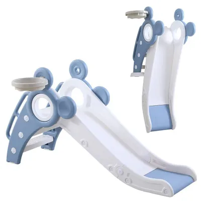 Image de Toboggan pour enfants avec panier de basket, pliable, pour l'intérieur et l'extérieur, idéal pour les enfants de 1 à 3 ans, couleur bleue