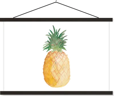 Produktbild von MuchoWow® Textilposter Ananas - Obst - Weiß 120x80 cm mit schwarzem Rahmen - Wanddeko