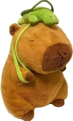 Image de Peluche capybara de 50 cm - Peluche avec une tortue sur le dos