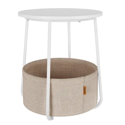 Obrázek produktu pro VASAGLE boční stolek, kulatý, s košem, Ø45 cm, bílo-béžový