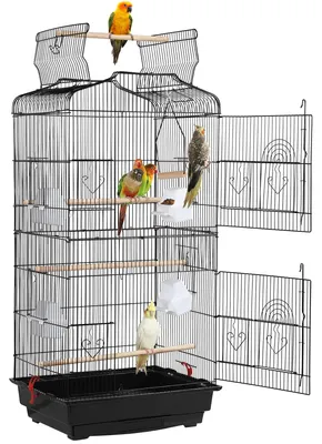 Image de Cage à oiseaux 591824, avec ouverture du toit et 4 perchoirs, 46 x 35 x 92,5 cm, noir