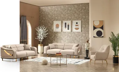 Produktbild von Sitzgruppe/Sofa Set - Wohnzimmergarnitur "Liora" 3+3+1-Beige
