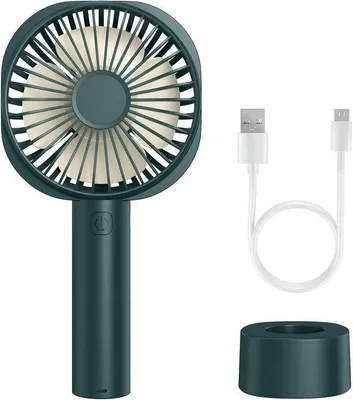 Immagine prodotto di Ventilatore da viaggio pieghevole, 3 velocità, batteria da 3000 mAh, base rimovibile, ideale per viaggi e campeggio, verde