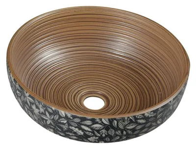 Productafbeelding van Sapho PRIORI keramische wastafel, diameter 41 cm, bruin met blauw patroon