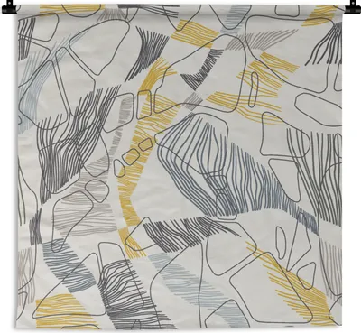 Produktbild von MuchoWow® Wandteppich Wandbehang Linienkunst - Dschungel - Muster - Gold 90x90 cm Tapisserie Dekoration Wandtuch - Wandaufhänger