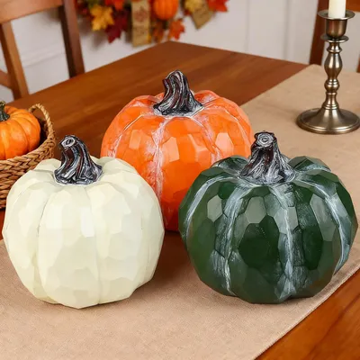 Productafbeelding van Set van 3 decoratieve kunstpompoenen voor de herfst