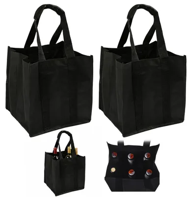 Productafbeelding van Flesentransporttas - Set van 2 stuks met 6 compartimenten - Geschikt voor picknick, kamperen en boodschappen - 31x25x18 cm, zwart, opvouwbaar, waterdicht