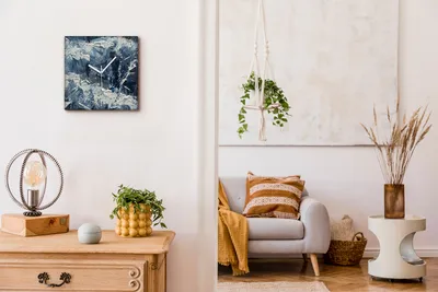 Produktbild von Coloray Hodiny Unikátní 30x30 cm  Tiché hodiny Pro obývací pokoj a kuchyň Nástěnné hodiny Plátno Bílé ručičky hodin - Hloubky moře